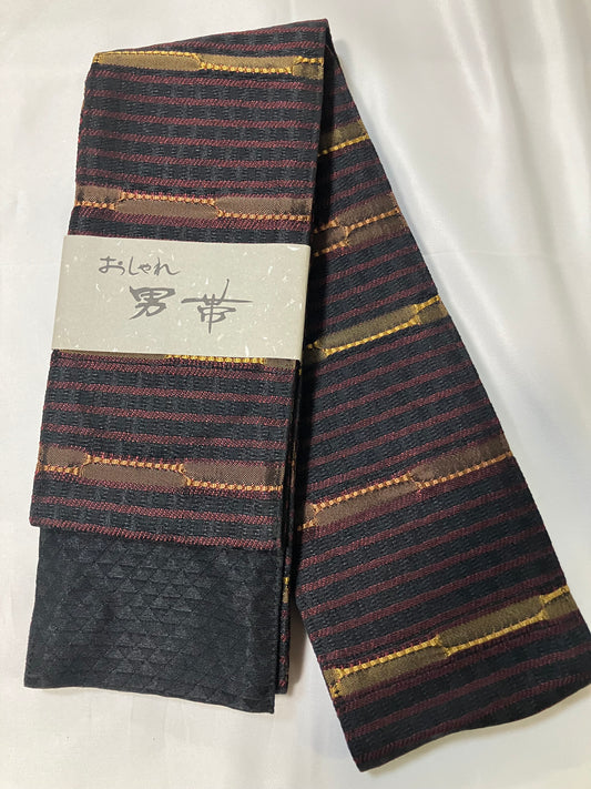 【横縞】男帯　ポリエステル高品質角帯【一点限り】