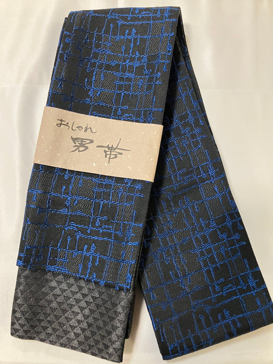 【黒青格子】男帯　ポリエステル高品質角帯【一点限り】