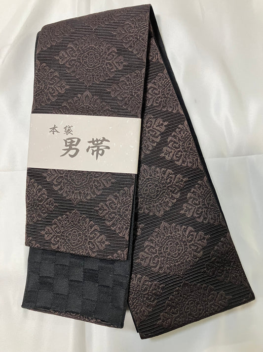 【唐花黒】男帯　高品質本袋帯【一点限り】