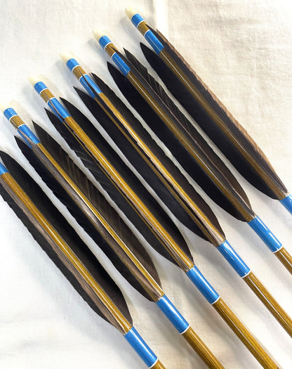 EASTON76-20ウッドカーボンシャフト　熊手羽六つ矢　矧糸空色