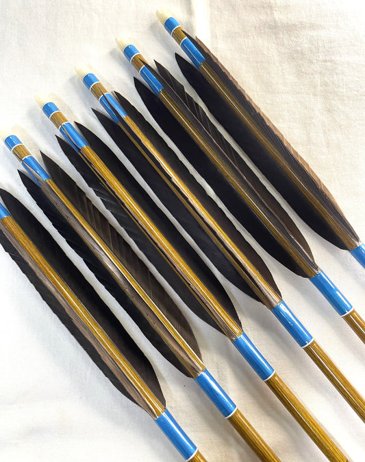 EASTON76-20ウッドカーボンシャフト　熊手羽六つ矢　矧糸空色