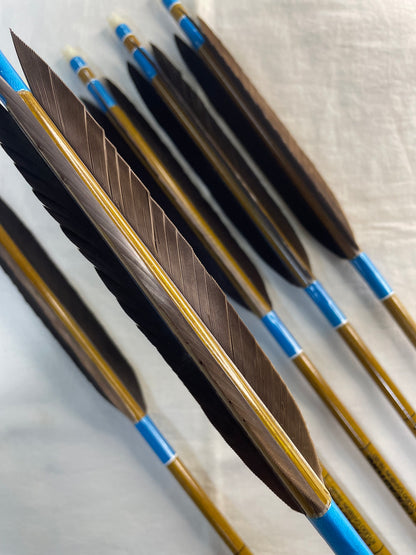 EASTON76-20ウッドカーボンシャフト　熊手羽六つ矢　矧糸空色